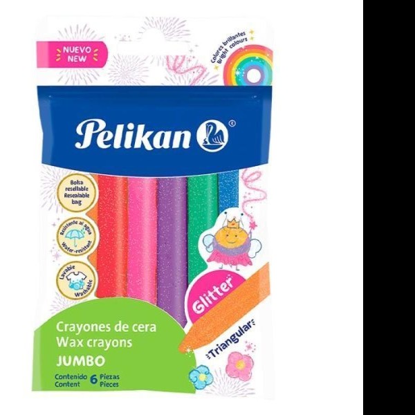 CRAYONES ESTUCHE C6 PELIKAN TRIANG. JUMBO GLITTER